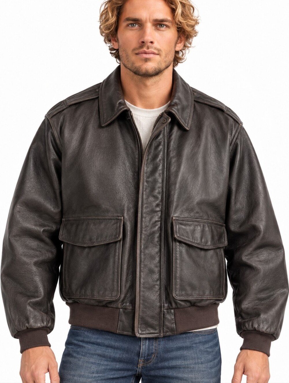 Vintage L.L.Bean Goatskin Leather A-2 Flight Bomber Jacket Men L Thinsulate EUC